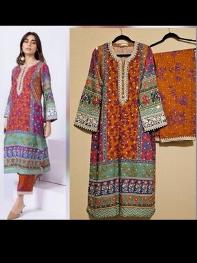 Khaadi Colorful Mixed-Print embroidered Pakistani Dress with Matching pant